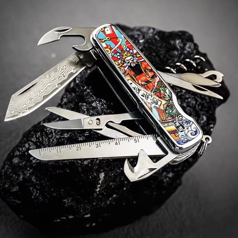 Hunting Camp Outdoor Supplies - 10 in1 Damascus Multitool Folding knife
